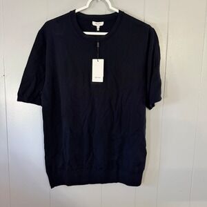 Reiss Wiltshire Merino Wool Tee Mens XL Navy Blue Short Sleeve Knit Top